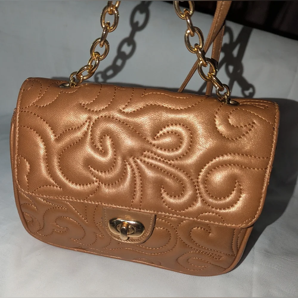 LJS Collection Chic Quilted Tan Crossbody Bag
